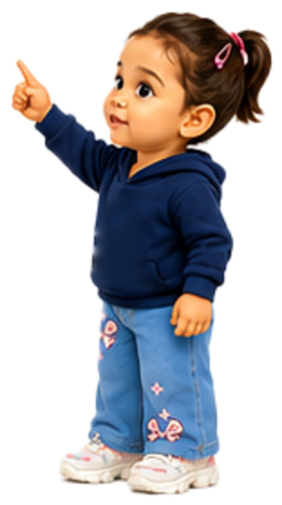 Illustrated child pointing upwards